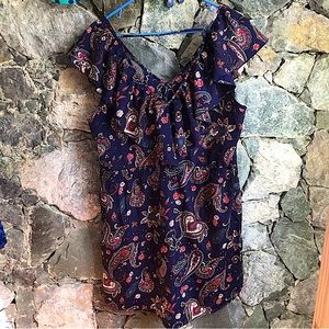 Polyester Paisley Blue colorful sleeveless boho top size Large